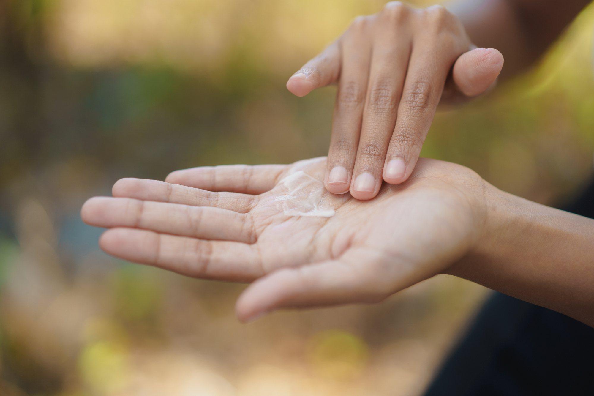 Close-up of cream in the palm of a hand