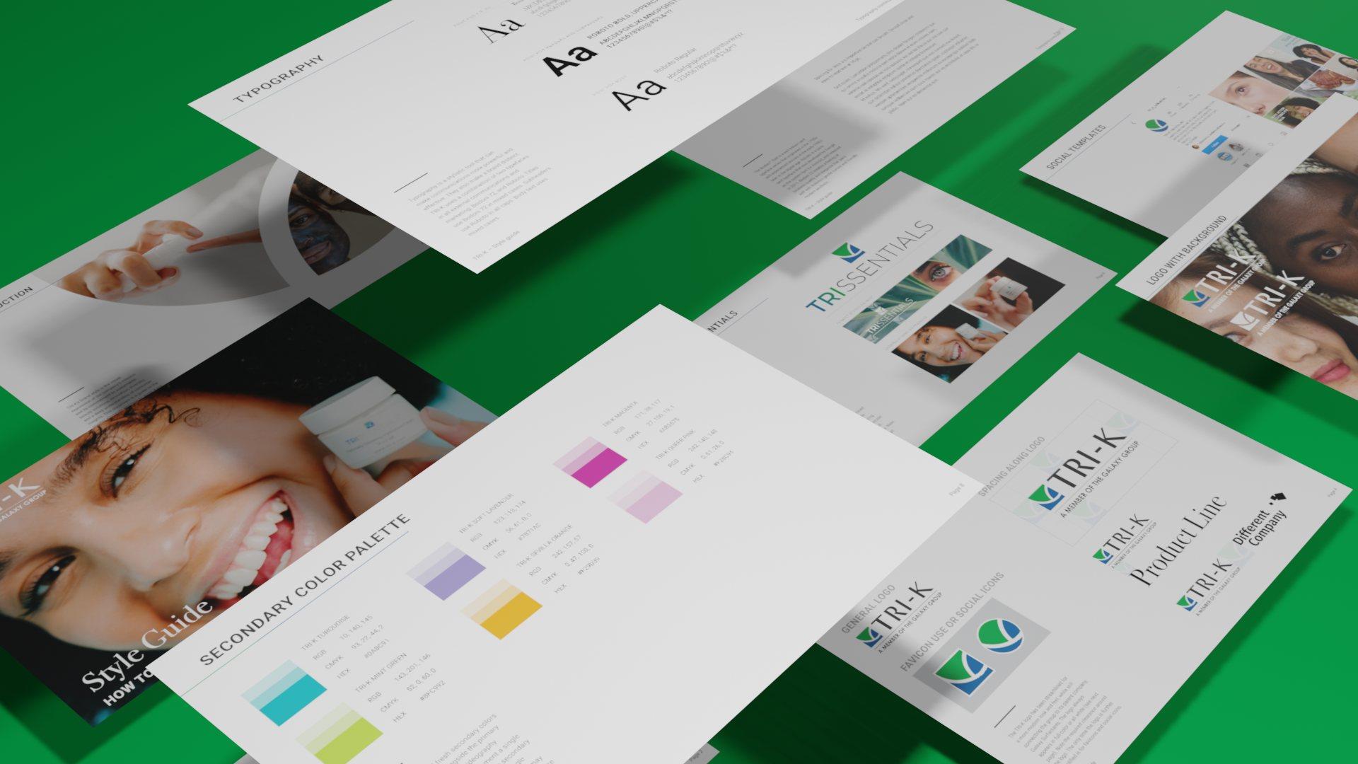 Pages from the TRI·K brand style guide